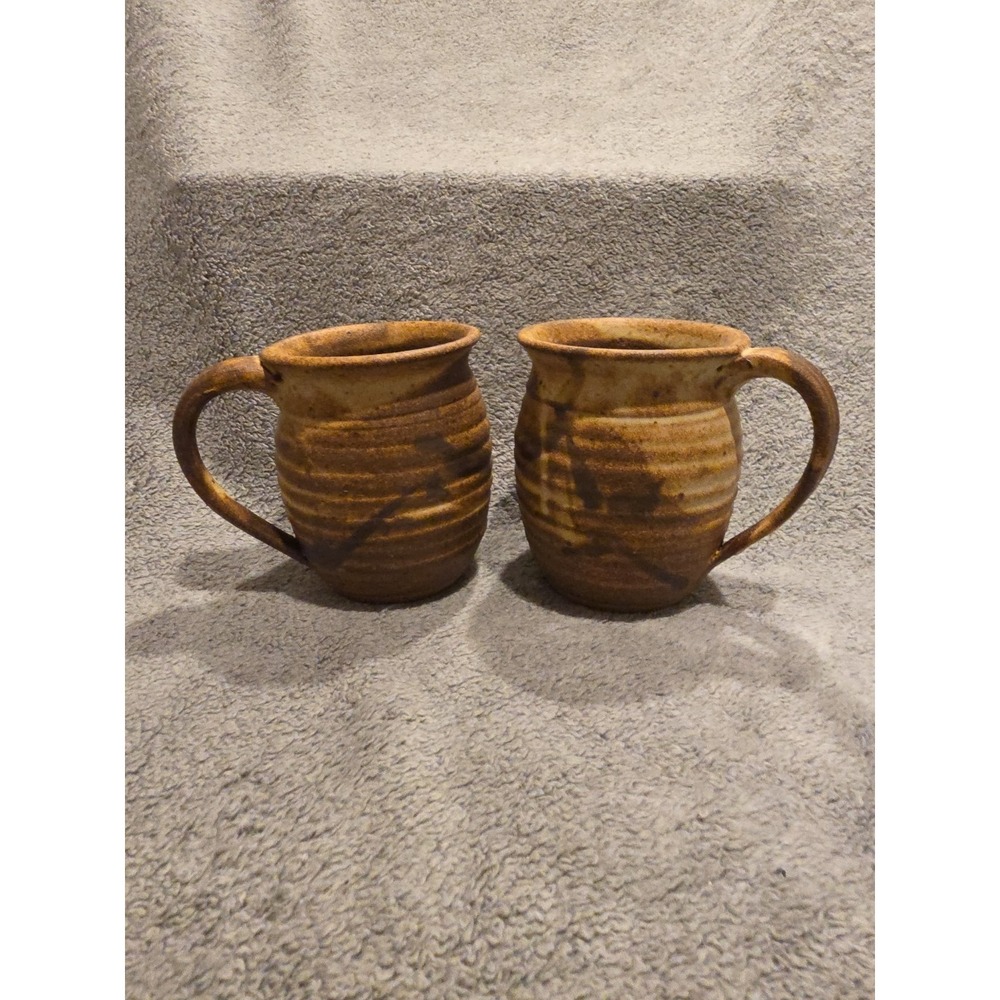 Handmade Studio Pottery Set Of 2 Mugs Signed Coffee Tea Cocoa Cozy